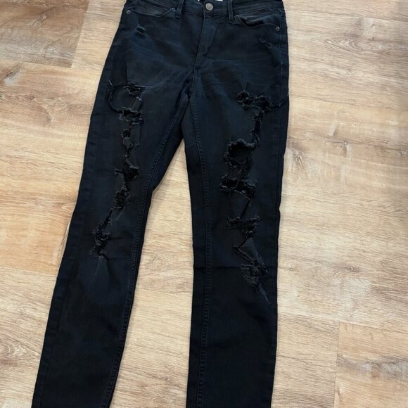 VINTAGE Guess 26" Triangle Logo Black Ripped Distressed Gothic 1981 Skinny Jeans - Picture 5 of 5
